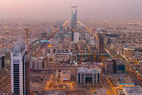 Skyline of Riyadh, Saudi Arabia showing construction of skyscrapers