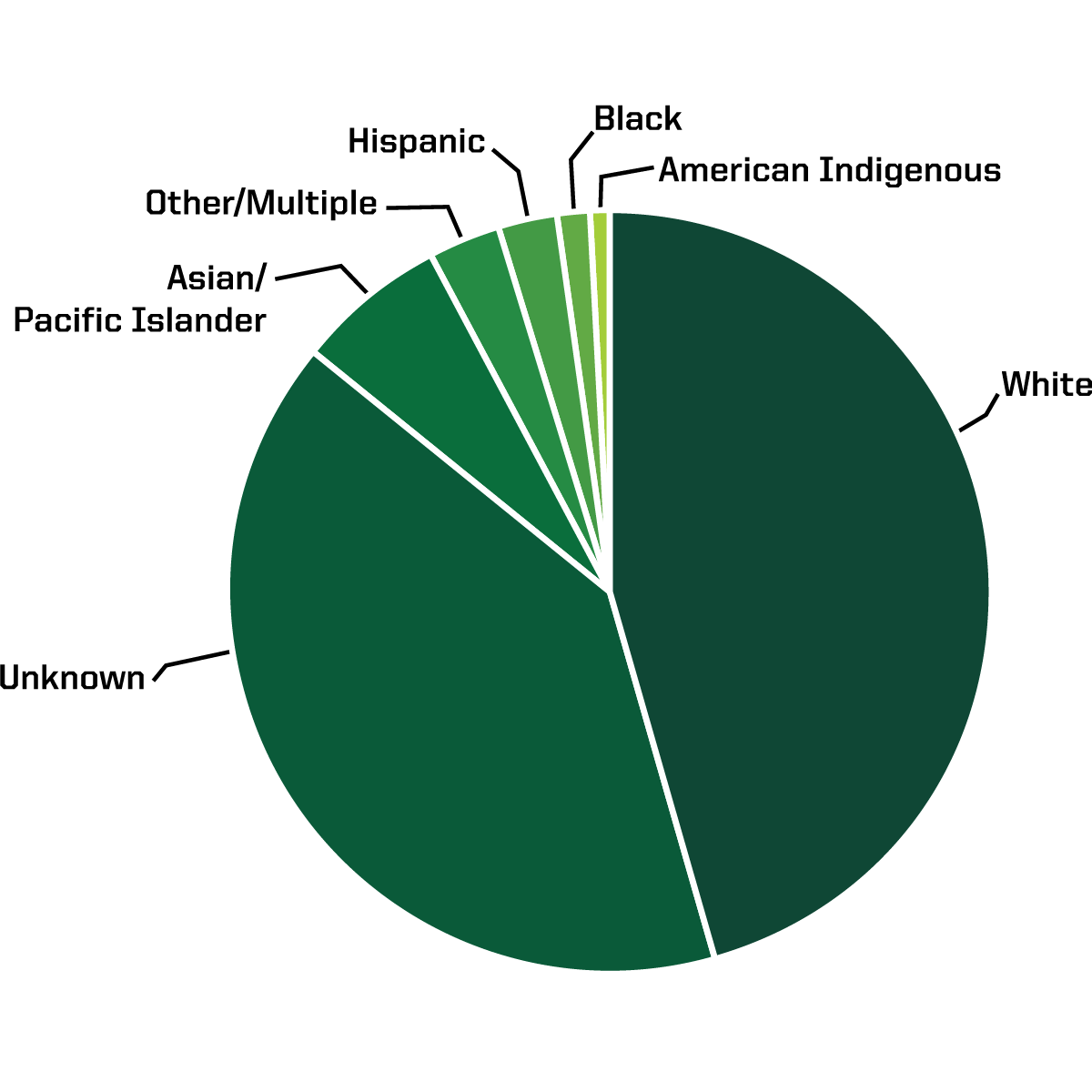 Pie chart of alumni by ethnicity